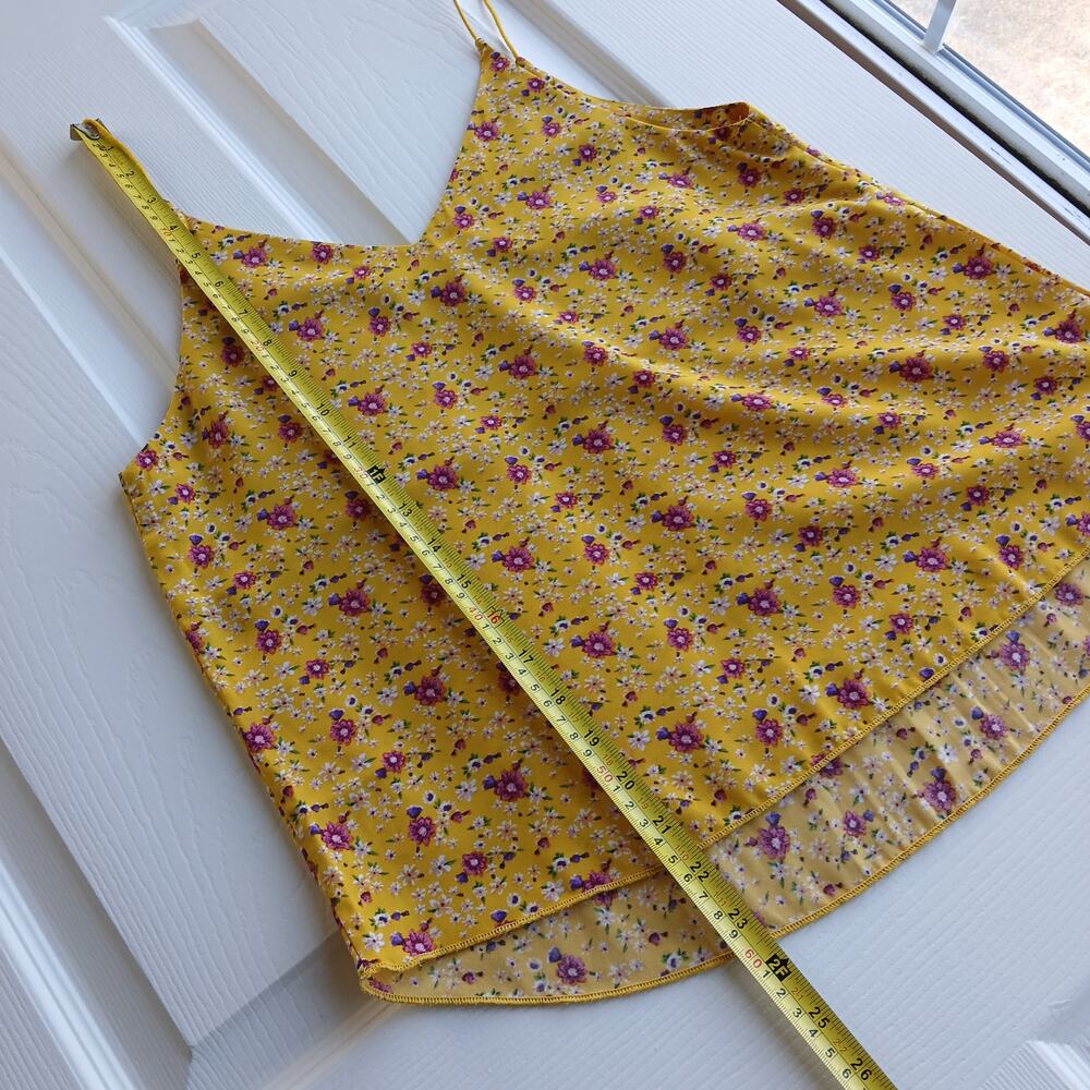 Forever 21 Spaghetti Strap Cami Tank Top Small yellow pink floral pattern V-neck - Picture 10 of 11